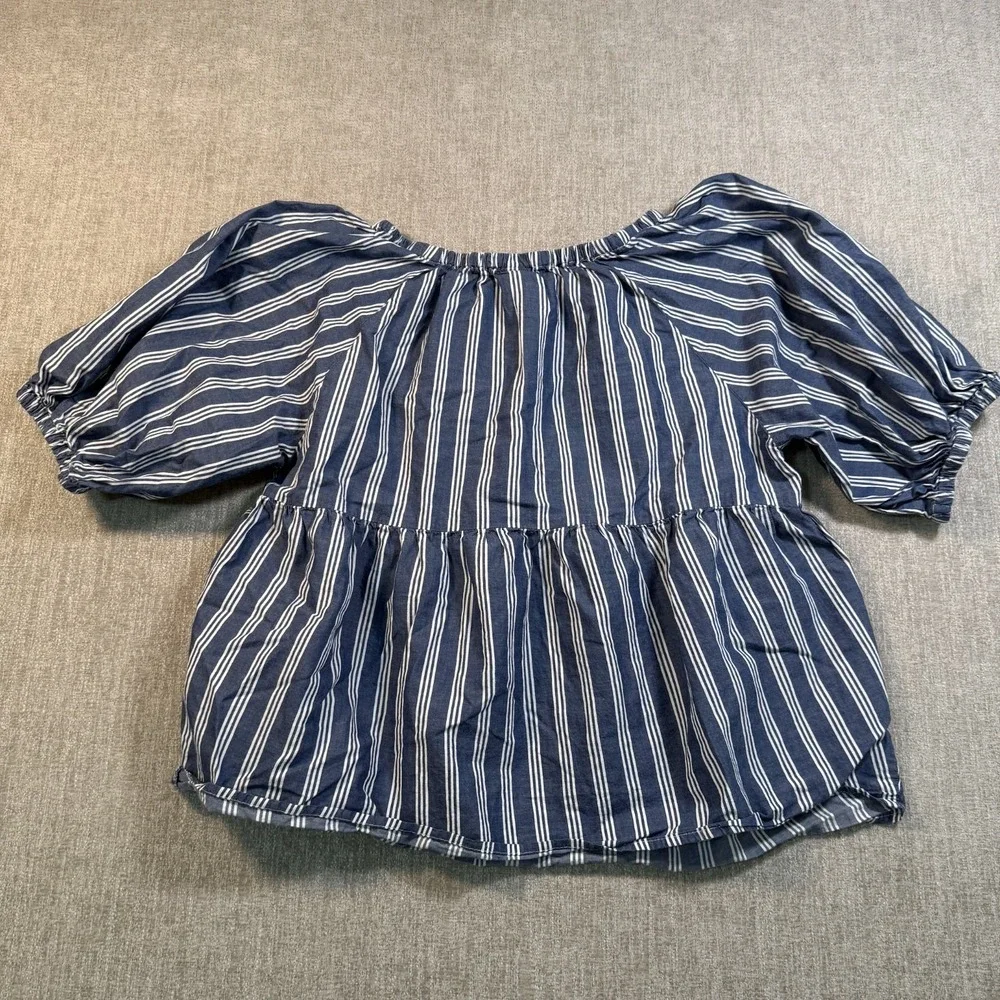 Old Navy Blue & White Striped Off the Shoulder Peplum Blouse Top S Boho Cottage